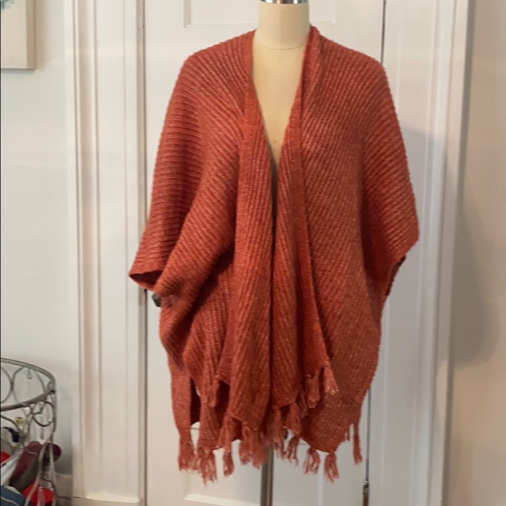 Sweater Wrap/ Poncho One Size In Rust Color - image 1